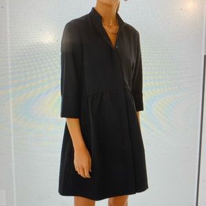 Black Stretch Crepe Royal Shirt Dress